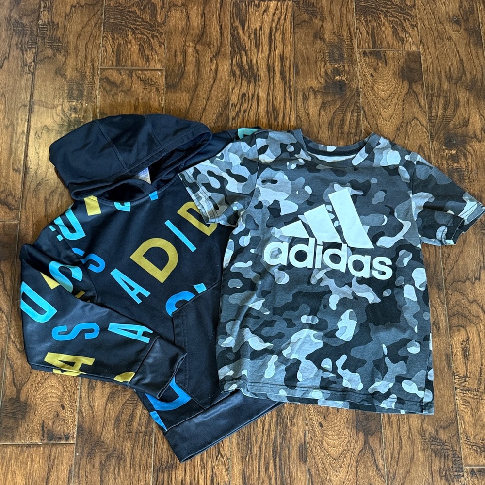 Adidas bundle! Logo Hoodie with Camouflage Tee, size boys small